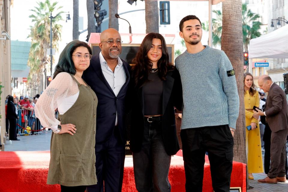 PHOTO: (L-R) Caroline Rucker, Darius Rucker, Daniella Rucker and Jack Rucker attend the ceremony honoring Darius Rucker with a Star on the Hollywood Walk of Fame on Dec. 04, 2023 in Hollywood, Calif. (Kevin Winter/Getty Images)