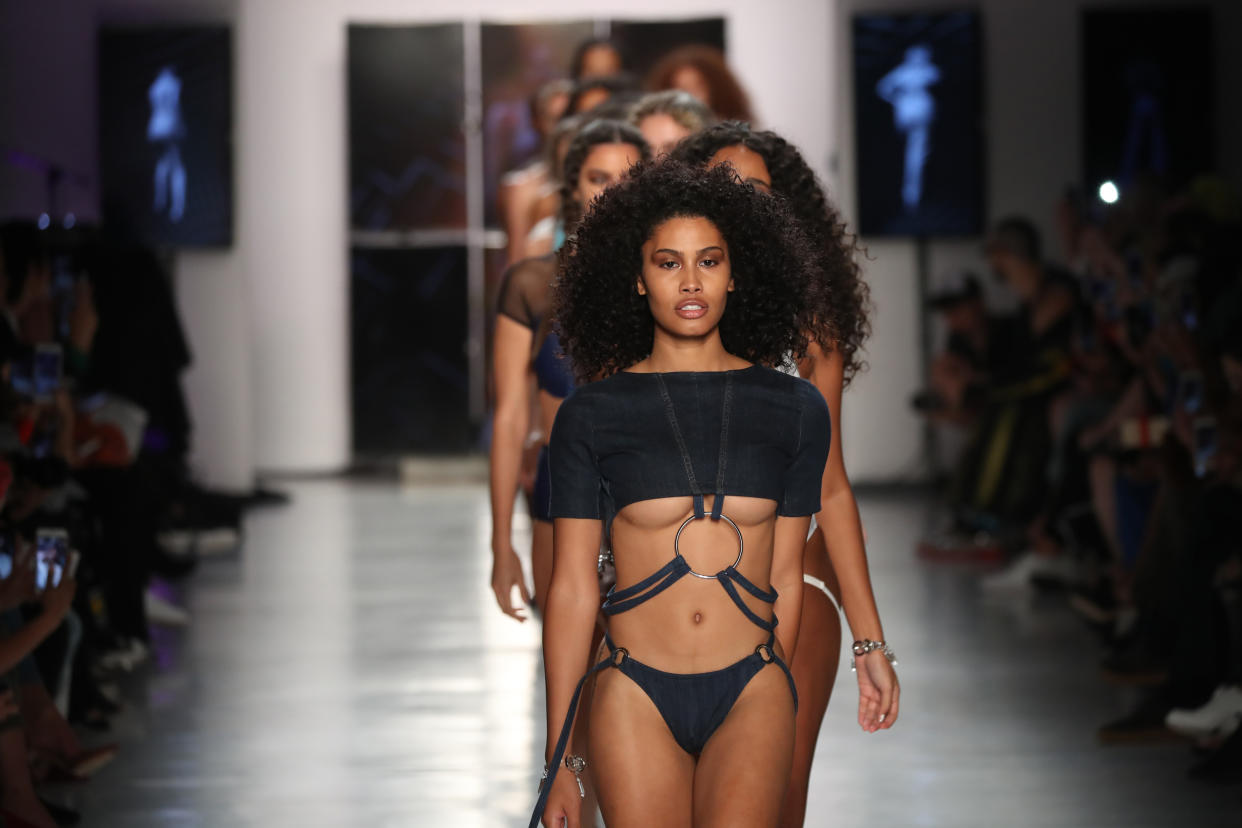 Models, led by transgender model Leyna Bloom, walk the runway for the Chromat Spring/Summer 2018 show during New York Fashion Week. (Photo: Getty Images)