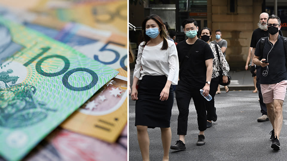 Jobs: Australian currency and people walking on the street in the Sydney CBD.