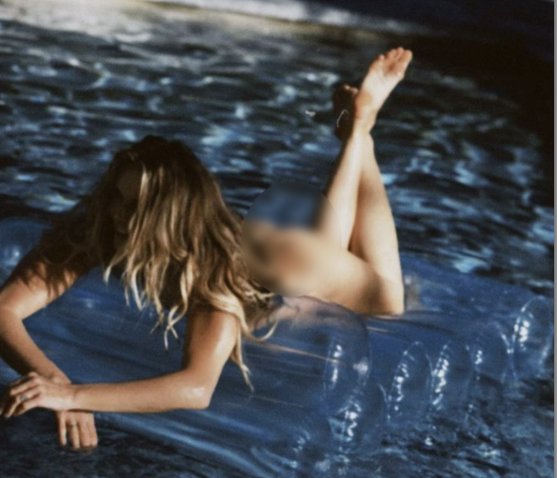 The supermodel bared her bottom in a series of pool photos (shown here blurred). (Photo: Elle Macpherson Instagam/Kat Irlin)