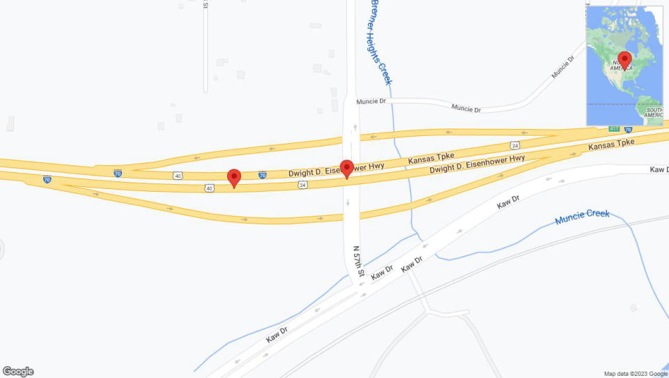 A detailed map that shows the affected road due to 'A crash has been reported on eastbound I-70' on December 15th at 7:39 p.m.