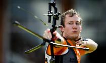 Rick van der Ven of Netherlands competes in the match for the bronze medal of the Men's Individuals during the London 2012 Olympic Games Archery competition in the Lord's Cricket Ground, London, Britain, 03 August 2012. EPA/ROBIN UTRECHT