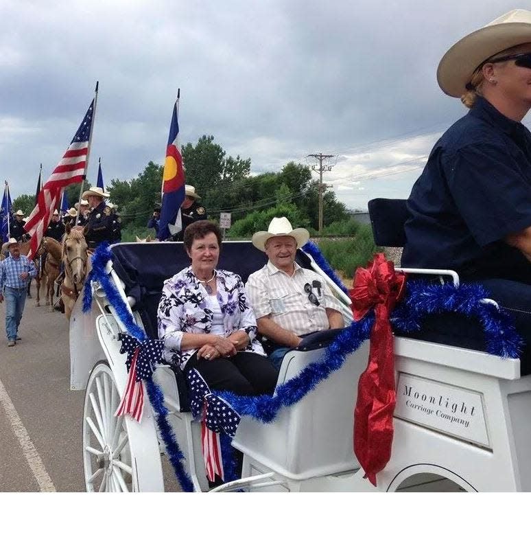 Myrna and Jim Rodenberger as grand marshals of the Larimer County Fair and Rodeo.