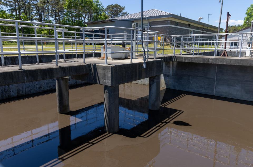 Wastewater at the treatment plant on Joint Base Cape Cod, in a 2022 photo.