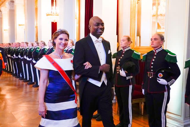 <p>LISE ASERUD/NTB/AFP via Getty </p> Princess Martha Louise of Norway and Shaman Durek Verrett in Oslo for Princess Ingrid Alexandra's birthday in June 2022.