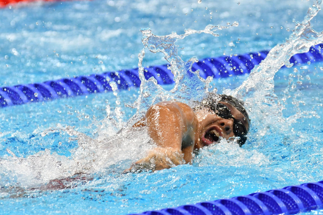 Singapore para swimmer Toh Wei Soong during the men's 100m freestyle race. He won gold with 944 points. (PHOTO: Singapore Disability Sports Council)