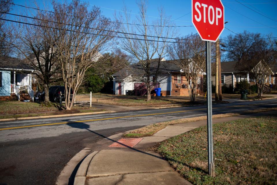 The corner of Green Avenue and Genesis Court in the historic Green Avenue neighborhood. This area is considered by some residents and community activists as an example of the displacement of Black Greenville.