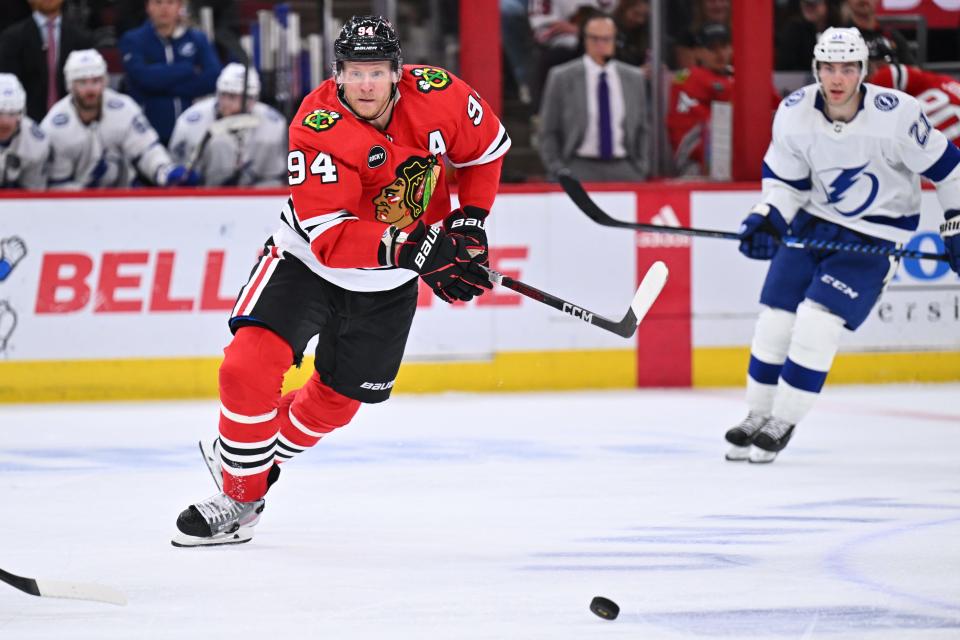 Chicago Blackhawks forward Corey Perry was acquired in an offseason trade.