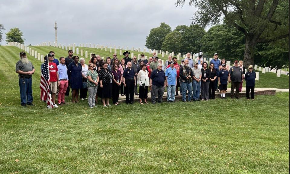 Dozens of people attended the funeral of local Marine veteran James Brooks at the Dayton National Cemetery Thursday. Brooks died at the Dayton VA recently, but had no known family members. (Xavier Hershovitz/Staff)