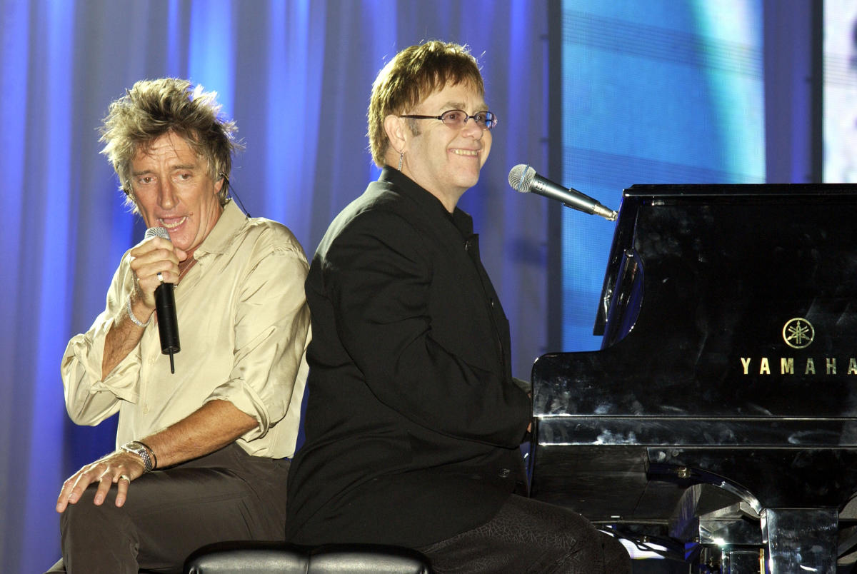 Rod Stewart and Elton John. Pop superstars Rod Stewart