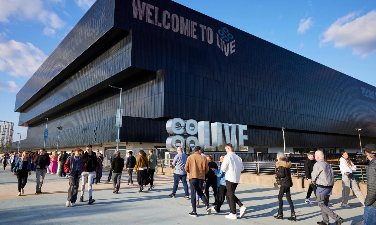 <span>People arriving at the arena for the warmup show on Saturday. </span><span>Photograph: Christopher Thomond/The Guardian</span>