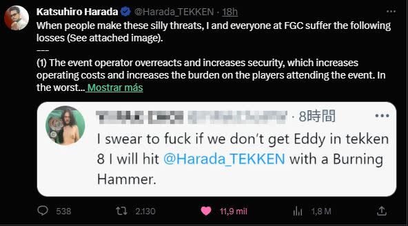 Katsuhiro Harada explota contra los fans de TEKKEN 8 que amanzan a los desarrolladores