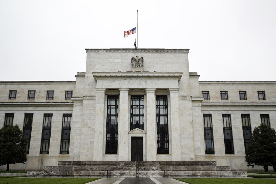 FILE - In this May 22, 2020, file photo, the Federal Reserve building is viewed in Washington. Federal Reserve officials last month expressed concerns about the severity of the economic downturn triggered by the coronavirus pandemic. The minutes of the June 9-10 discussions that were made public Wednesday, July 1, 2020, show officials grappling with economic disruptions that had already occurred. (AP Photo/Patrick Semansky, File)