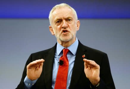 FILE PHOTO: Jeremy Corbyn, the leader of Britain's opposition Labour Party speaks at the Conferederation of British Industry's annual conference in London, Britain, November 6, 2017. REUTERS/Mary Turner/File Photo