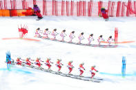 <p>Multiple exposures were combined in camera to produce this image.) Denise Feierabend of Switzerland (bottom) and Katharina Liensberger of Austria compete during the Alpine Team Event big final on day 15 of the PyeongChang 2018 Winter Olympic Games at Yongpyong Alpine Centre on February 24, 2018 in Pyeongchang-gun, South Korea. (Photo by Alexander Hassenstein/Getty Images) </p>