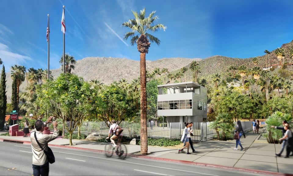 Aluminaire House™ on-site at Palm Springs Art Museum, 2023. Rendering by Claudia Cengher.