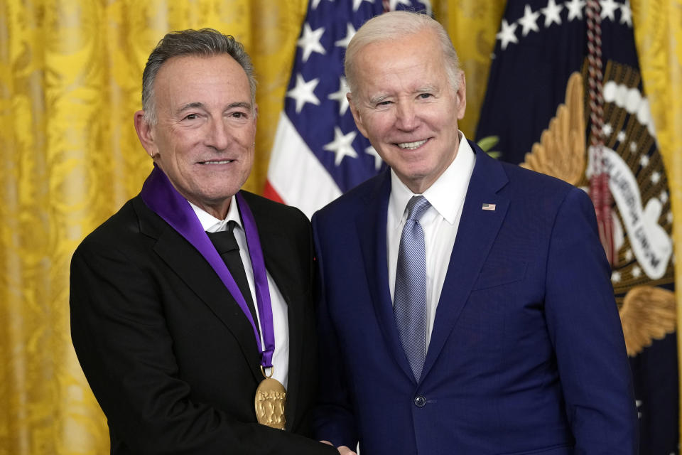 President Joe Biden presents the 2021 National Medal of the Arts to Bruce Springsteen at White House in Washington, Tuesday, March 21, 2023. (AP Photo/Susan Walsh)