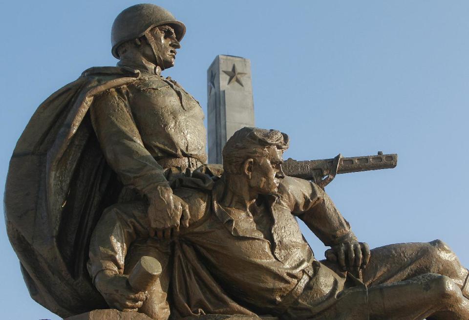 This Sunday Jan. 29, 2017 photo shows a monument of Soviet troops in Warsaw, Poland. For Hungary, a pro-Russian leader in the White House offers hope the Western world might end the sanctions imposed over Russia’s annexation of Crimea and its role in eastern Ukraine. Many Poles, instead, fear a U.S-Russian rapprochement under Trump could threaten their own security interests. To most Poles, NATO represents the best guarantee for an enduring independent state in a difficult geographical neighborhood. (AP Photo/Czarek Sokolowski)