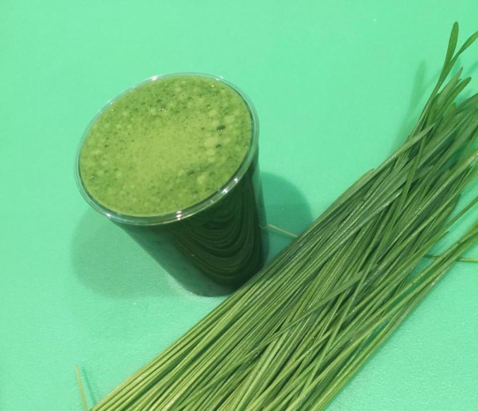 Two-ounce shots of fresh-pressed juice, such as wheatgrass, are popular at Amici Market.