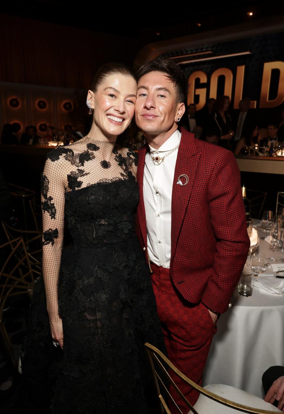 Rosamund Pike and Barry Keoghan at the 81st Golden Globe Awards.