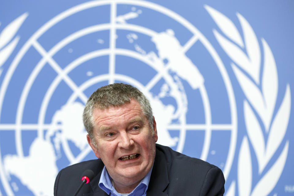 FILE - In this file photo dated Friday, February 1, 2019, Mike Ryan, WHO Assistant Director-General for Emergencies, during a press conference, at the European headquarters of the United Nations in Geneva, Switzerland. At the start of a week-long meeting on Monday Nov. 9, 2020, Ryan said the WHO tries to work with member states constructively, but the World Health Organization is under intense pressure to reform following its response to the coronavirus pandemic. (Salvatore Di Nolfi/Keystone FILE via AP)