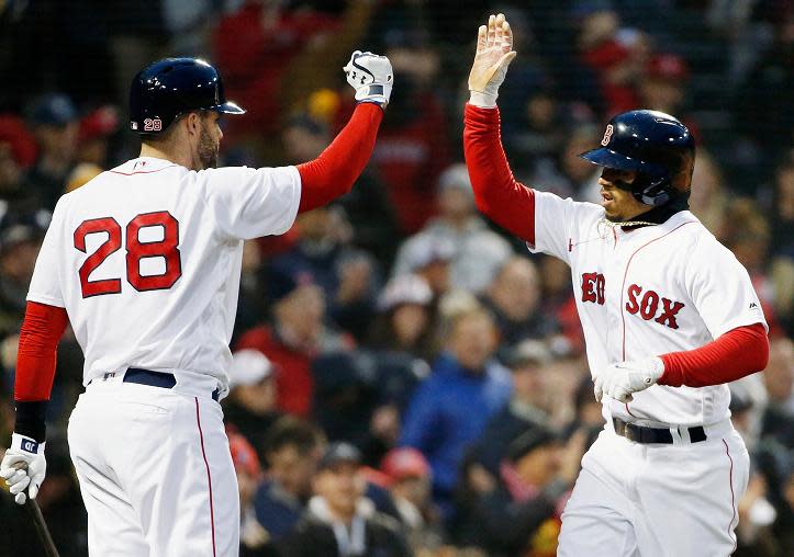 Red Sox sluggers J.D. Martinez (left) and Mookie Betts (right) will not be participating in the 2018 Home Run Derby. (AP)