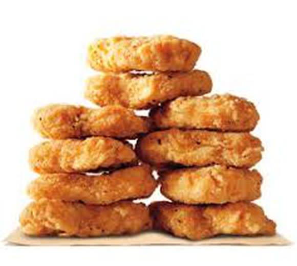 A stack of 10 chicken nuggets from Burger King.