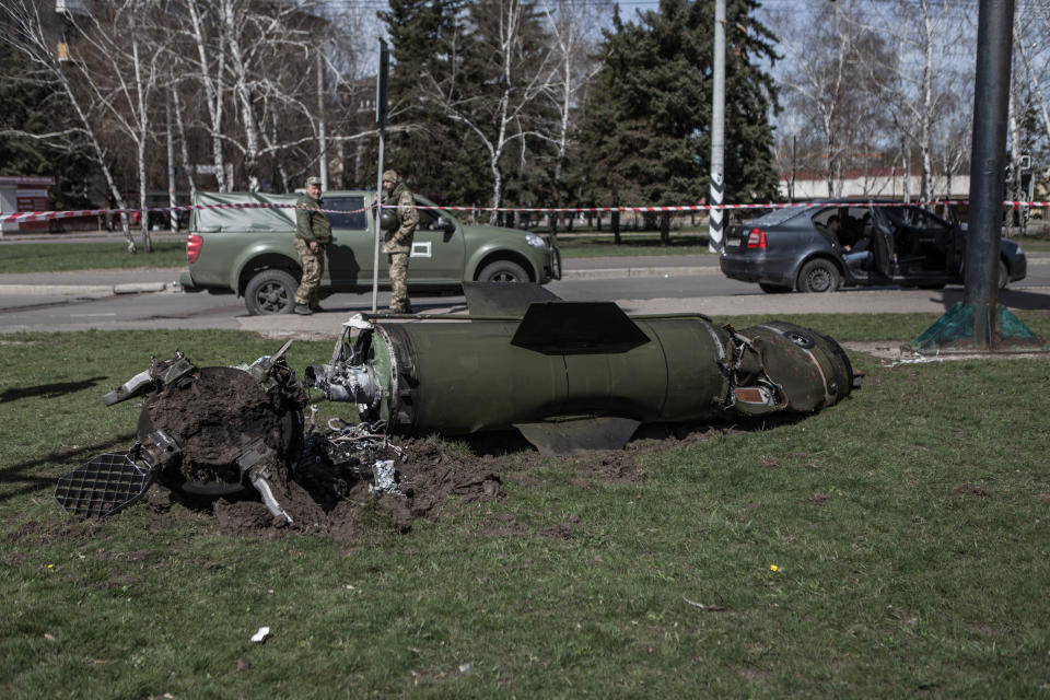 KRAMATORSK, UKRAINE - APRIL 09: A view of Kramatorsk railway station after the missile attack as some volunteers look for traces to help identify the corpses in a deserted station in Kramatorsk, Ukraine on April 09, 2022. (Photo by Andrea Carrubba/Anadolu Agency via Getty Images)