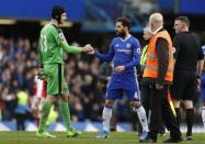 Britain Football Soccer - Chelsea v Arsenal - Premier League - Stamford Bridge - 4/2/17 Arsenal's Petr Cech and Chelsea's Cesc Fabregas at the end of the match Action Images via Reuters / John Sibley Livepic