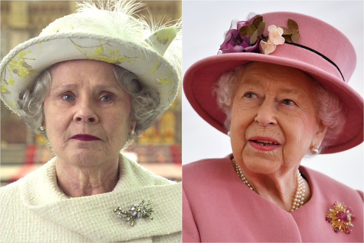 Imelda Staunton in ‘The Crown’ (left) and Queen Elizabeth II (Netflix/Getty)