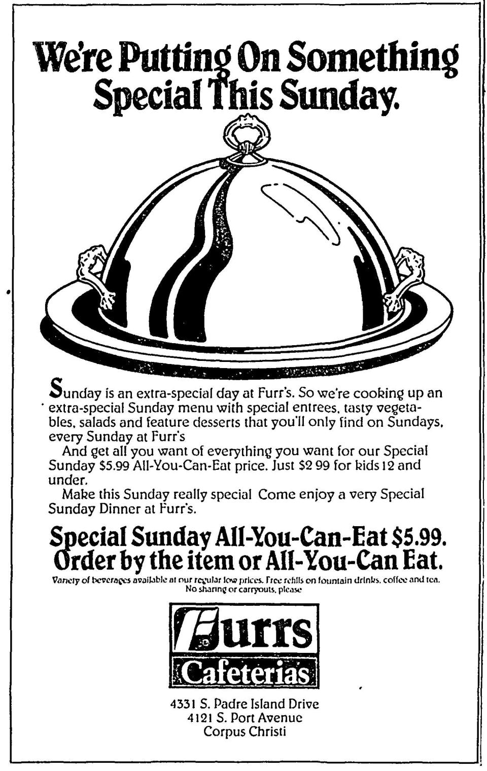 An ad for Furr's cafeterias in Corpus Christi from the Jan. 7, 1990, Caller-Times.