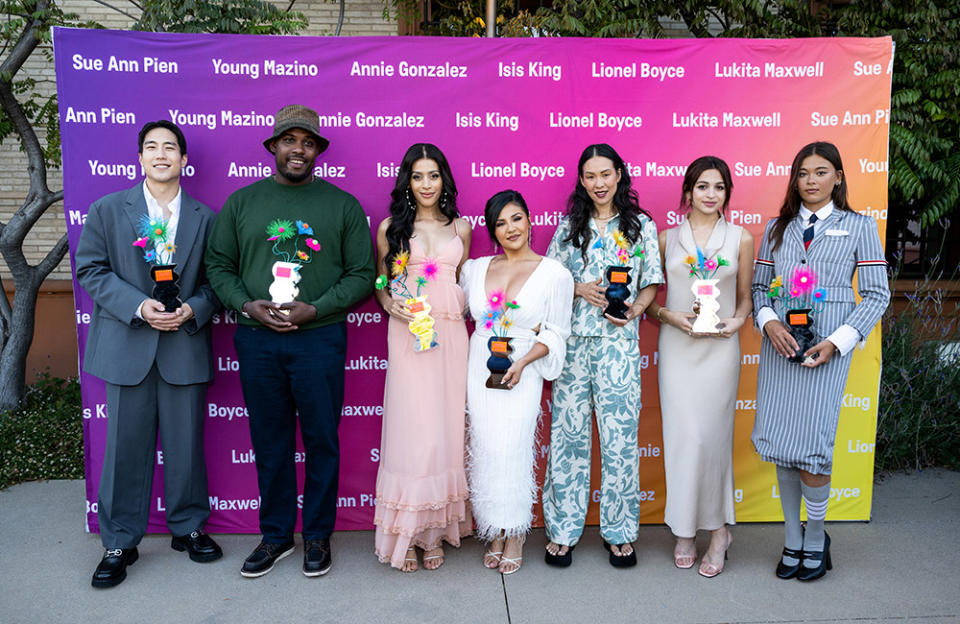 (L-R) Actors Young Mazino, Lionel Boyce, Isis King, Annie Gonzalez, Sue Ann Pien, Josie Totah and Lukita Maxwell attend the Film Independent New Wave Actors Panel and Conversation event at the Wallis Annenberg Center for the Performing Arts on June 20, 2023 in Beverly Hills, California.