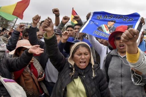 Supporters of President Evo Morales's Movement for Socialism protested on November 5, 2019 outside the international airport in El Alto, Bolivia