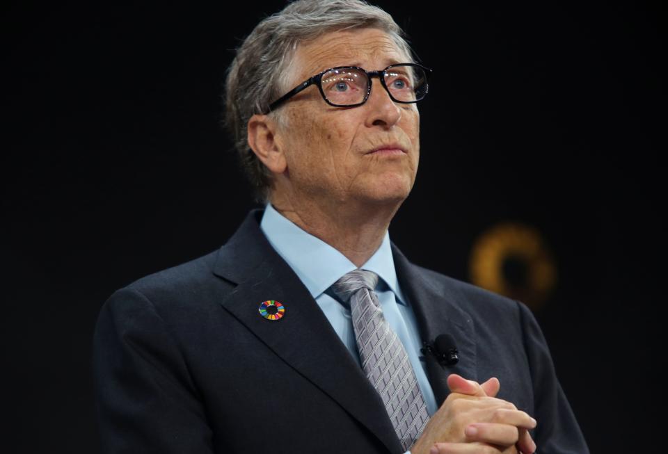 Bill Gates speaks ahead of former U.S. President Barack Obama at the Gates Foundation Inaugural Goalkeepers event on September 20, 2017 in New York City.