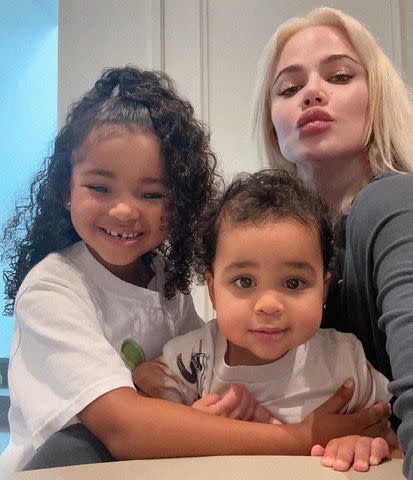 <p>Khloe Kardashian/Instagram</p> Khloé Kardashian poses with Tatum and True