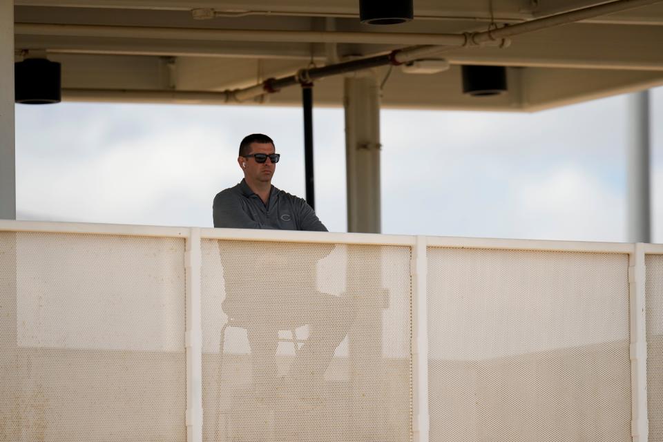 Cincinnati Reds general manager Nick Krall watches live batting practice at the Cincinnati Reds Player Development Complex. He says there's a constant evaluation process as the Reds determine next steps for big league starters as well as young prospects.