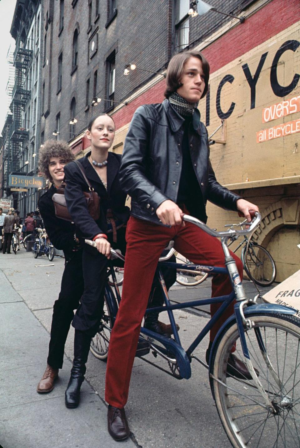 warhol superstar, model and actress jane forth photographed bicycling in new york city with twins jay and jed johnson in 1970 photo by jack mitchellgetty images