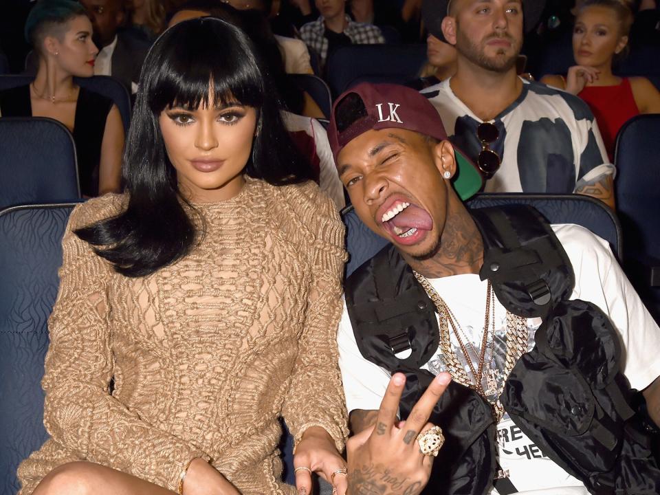 Kylie Jenner (L) and rapper Tyga during the 2015 MTV Video Music Awards at Microsoft Theater on August 30, 2015 in Los Angeles, California