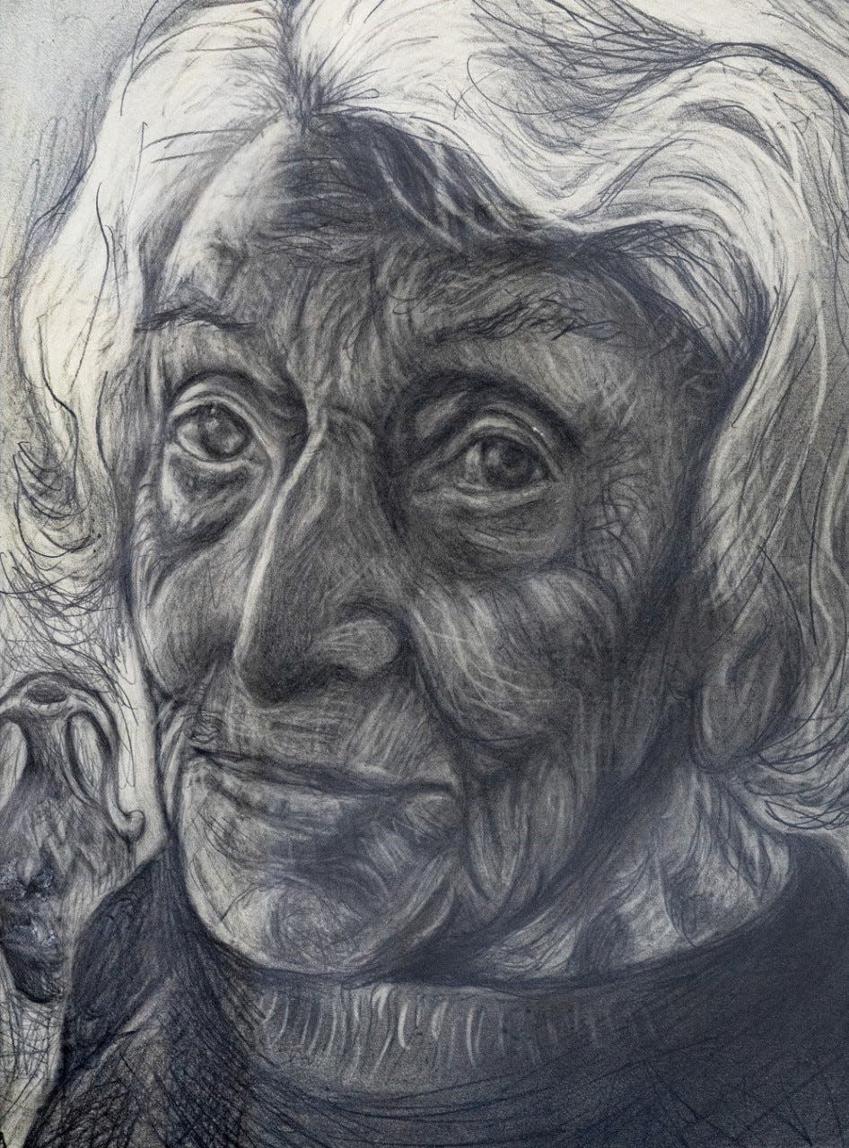 Deborah Howard, the artist and professor in the School of Art and Art History at the University of Denver, wanted to share her work with the Children's Holocaust Museum at Whitwell Middle School in Tennessee. The portrait is of Trudy Strauss, a still vibrant 107-year-old former classical pianist and ceramicist.