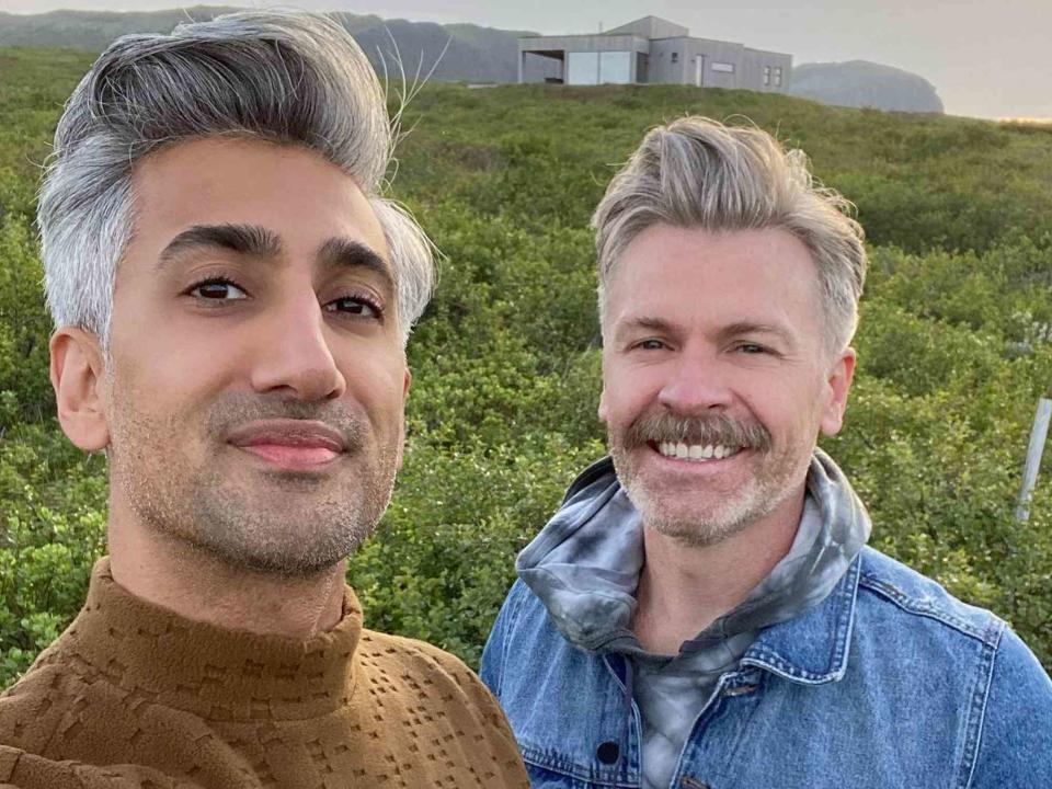 <p>Tan France Instagram</p> Tan France and Rob France take a selfie outdoors.