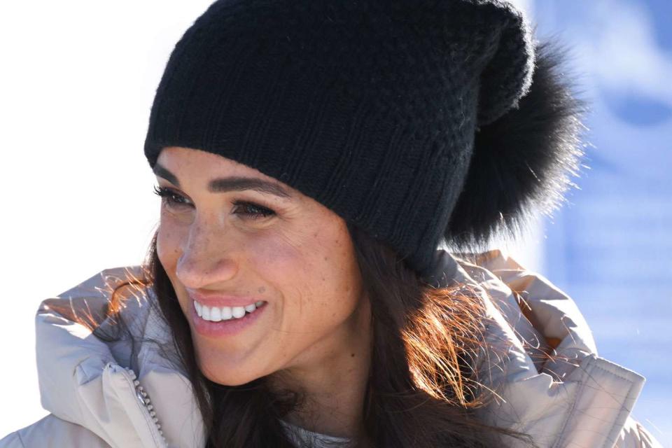 <p>Karwai Tang/WireImage</p> Meghan, Duchess of Sussex at the Invictus Games One Year To Go Event on February 14, 2024 in Whistler, Canada.