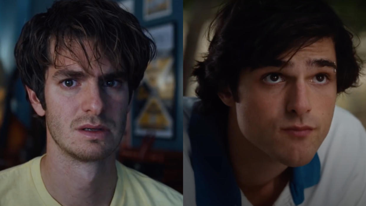  Andrew Garfield in Under the Silver Lake/Jacob Elordi in Saltburn (side by side). 