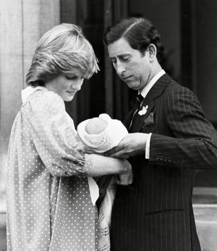 Princess Diana pictured leaving St Mary's Hospital, Paddington, with Prince Charles and newborn William (REX/Shutterstock) 