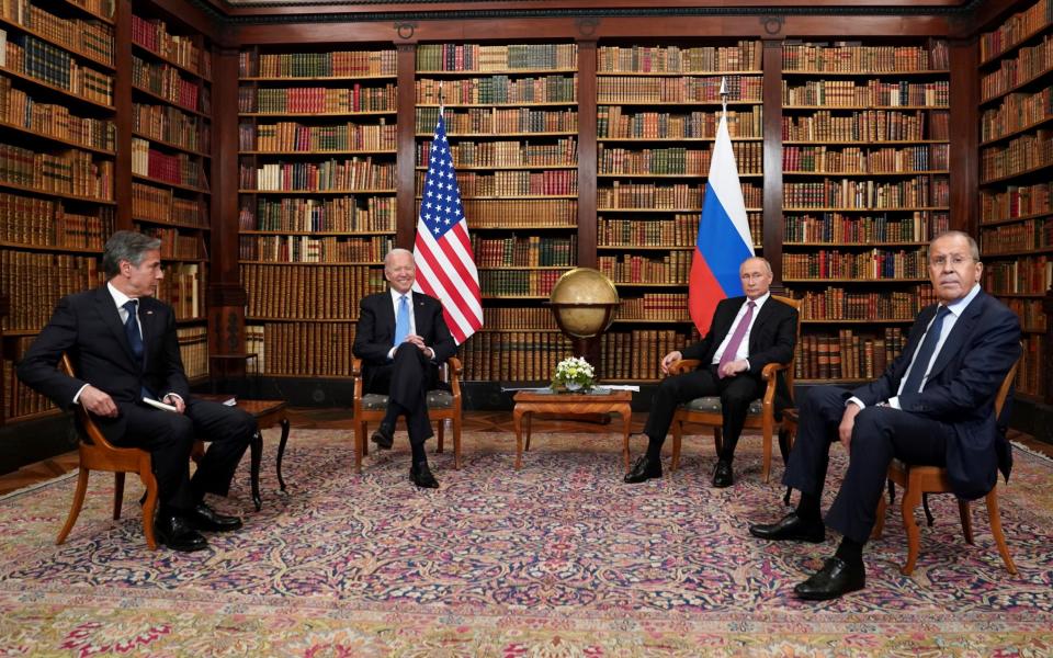 Joe Biden and Vladimir Putin with US Secretary of State Antony Blinken and Russia's Foreign Minister Sergei Lavrov - REUTERS/Kevin Lamarque