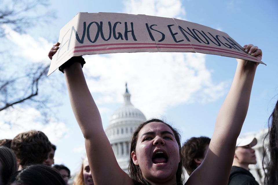 Students participate in a protest against gun violence on Capitol Hill in Washington DC: Getty