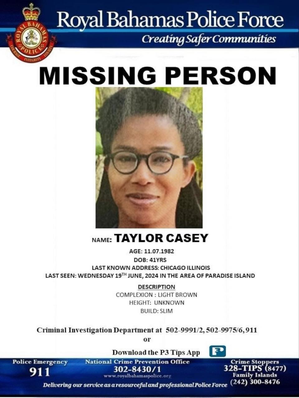 PHOTO: The Royal Bahamas Police Force released this undated photo of Taylor Casey. (Royal Bahamas Police Force)