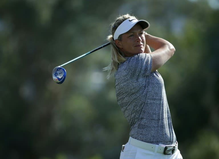 Suzann Pettersen of Norway plays her tee shot on the sixth hole during the second round of the ANA Inspiration in Rancho Mirage, California