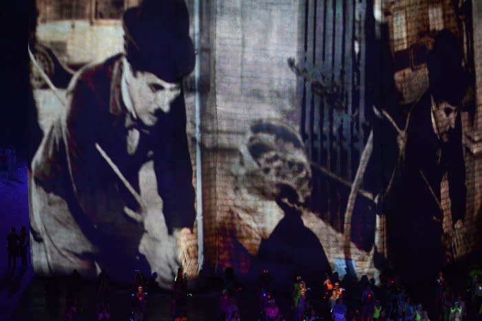 Images of Charlie Chaplin are seen during the Opening Ceremony of the London 2012 Summer Olympics on July 27, 2012. File Photo by Pat Benic/UPI