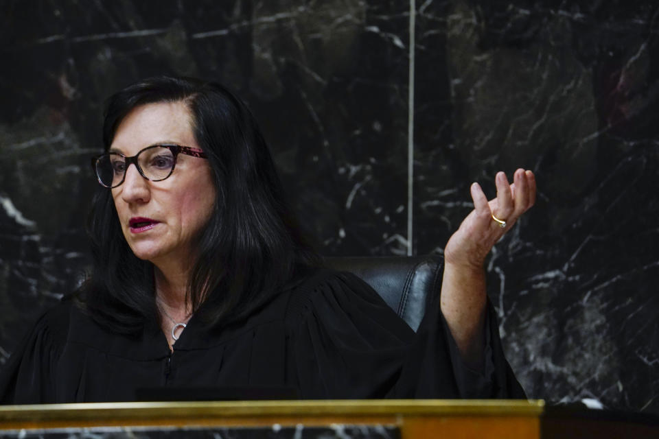 Oakland County judge Cheryl Matthews, addresses the validity of some evidence before the James Crumbley's trial on Thursday, March. 7, 2024 in Pontiac, Mich. James Crumbley, 47, is charged with four counts of involuntary manslaughter, one for each teenager killed by Ethan Crumbley at Oxford High School in 2021. (Mandi Wright/Detroit Free Press via AP, Pool)