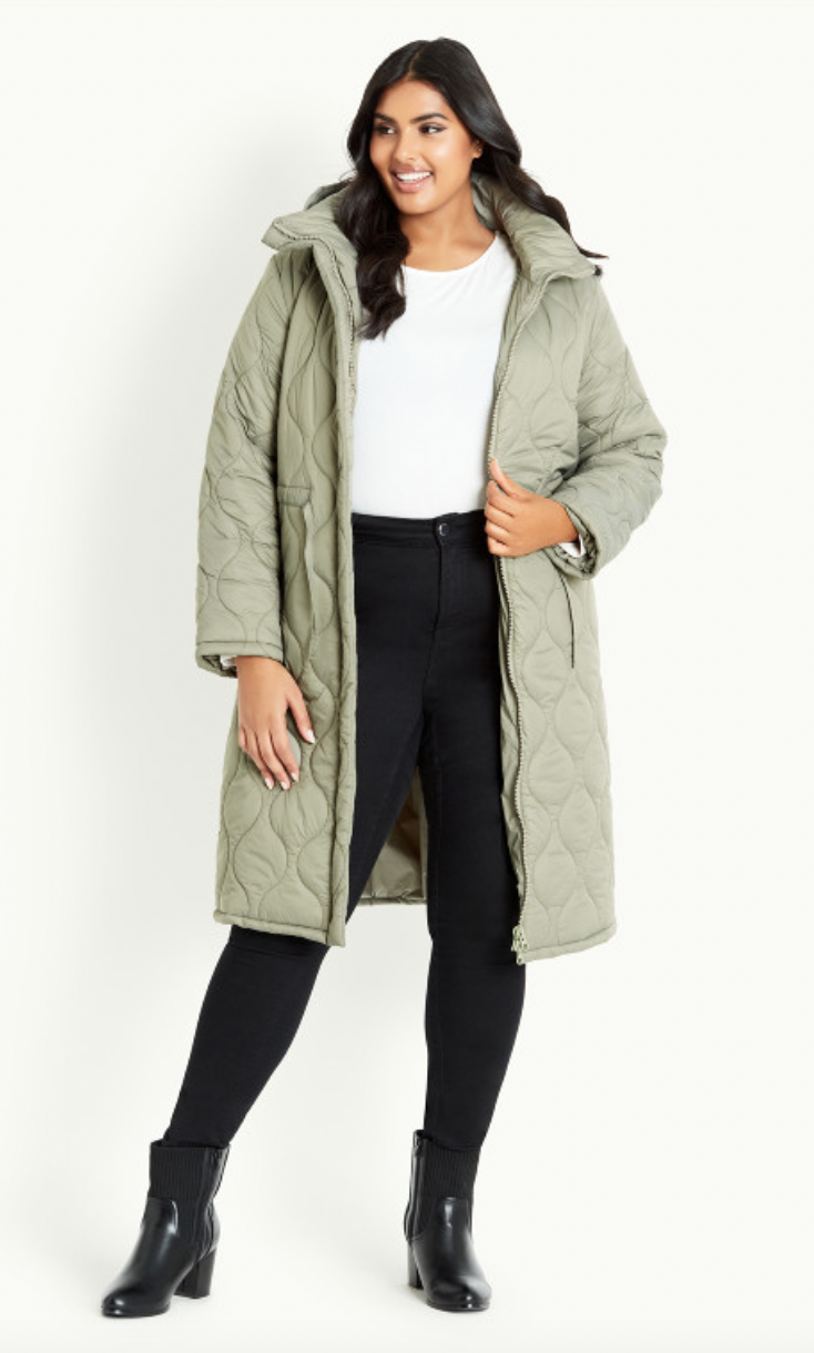 Quilted Hood Coat - green
